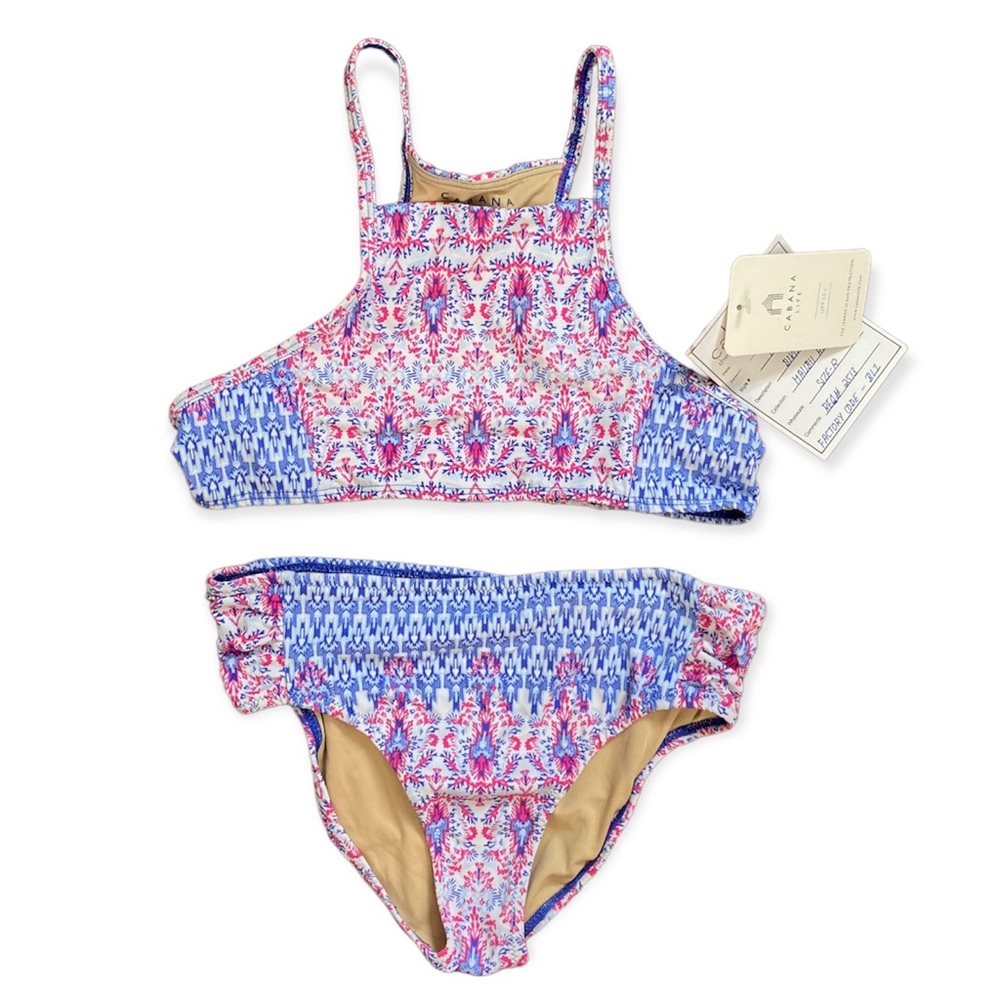 Cabana Life UPF 50+ Two-Piece Bathing Suit Girls Size 12 Pink Blue Malibu Arrows
